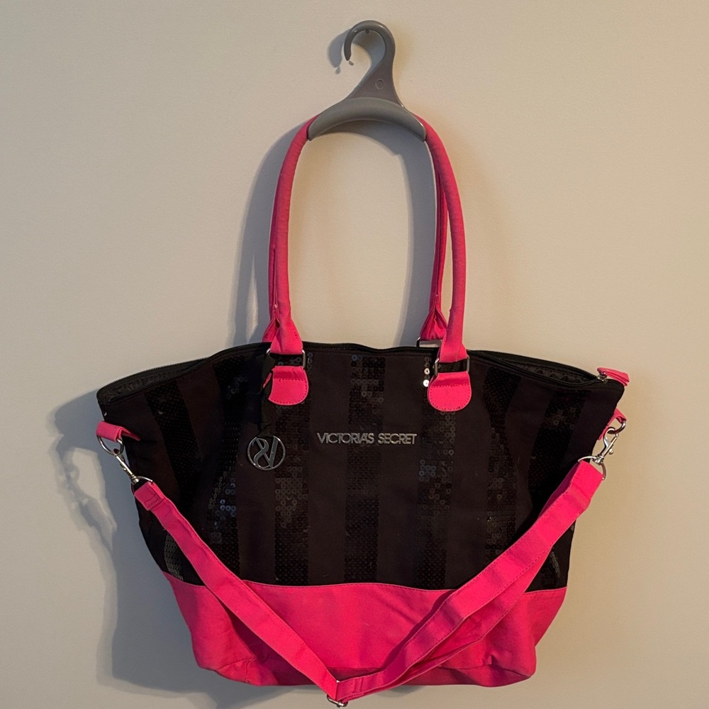 Victoria's Secret Black and Pink Tote Bag
